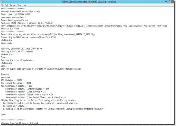 Declining superseded updates log file