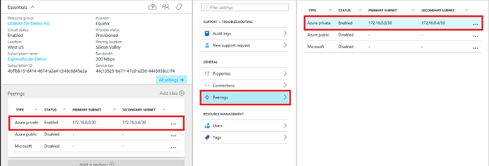 Select Azure Private peering