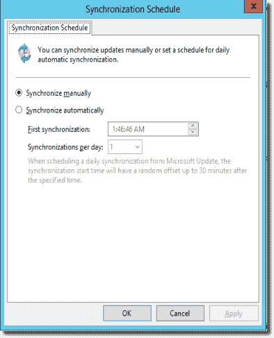 WSUS synchronization options