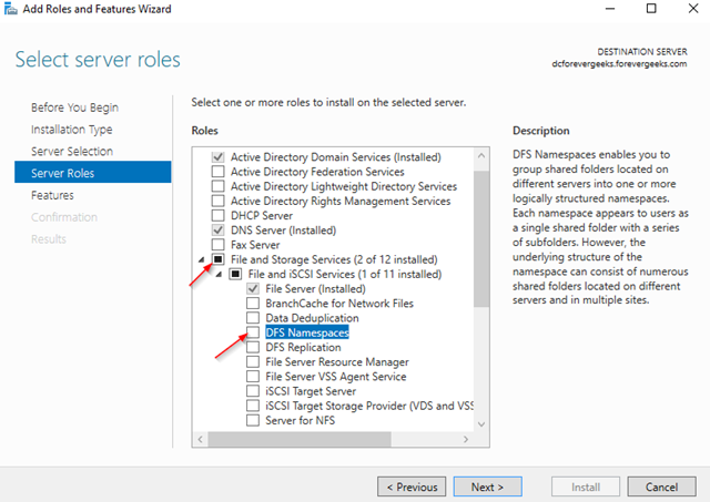 File and storage services DFS Namespaces