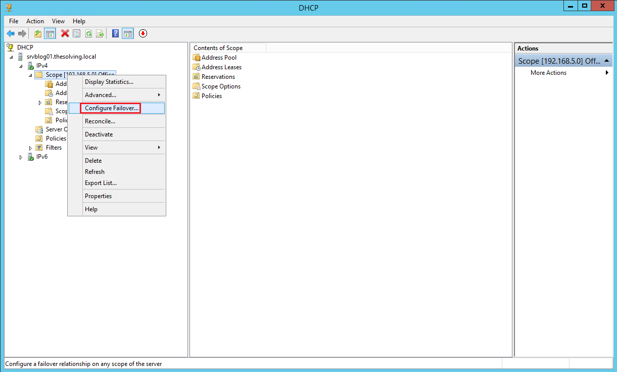 How to configure Dhcp Failover on Windows Server 2012 R2