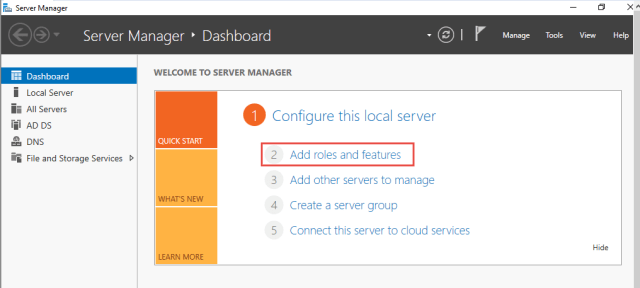 Server Manager page