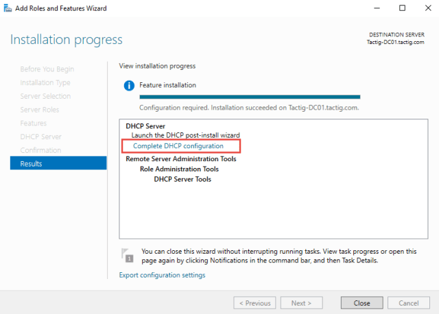 Complete DHCP Configuration option