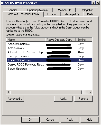 Configuring Password Replication Policy for Read Only Domain Controllers