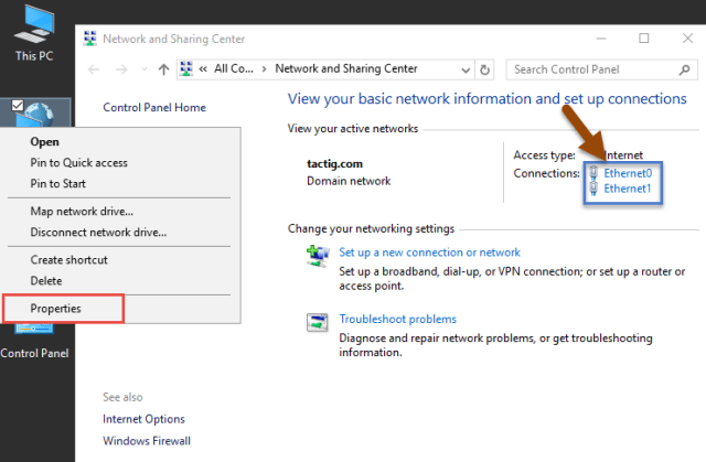 Network and sharing center