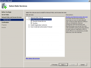 select network policy and access server role services