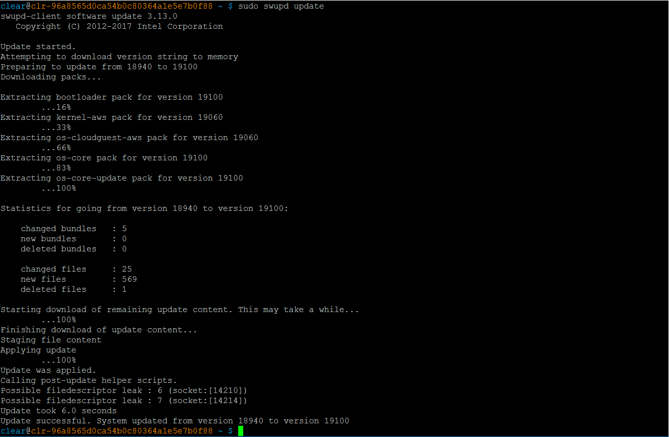 sudo swupd update