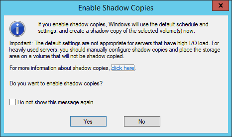 Configuring Volume Shadow Copies on Windows Server 2012 R2